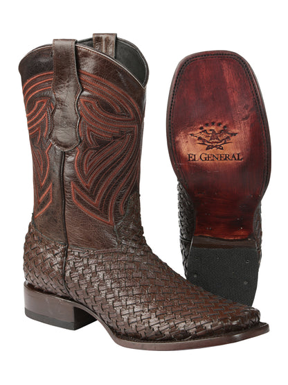 El General Men’s Leather Rodeo Boots Petatillo - Brown 45401