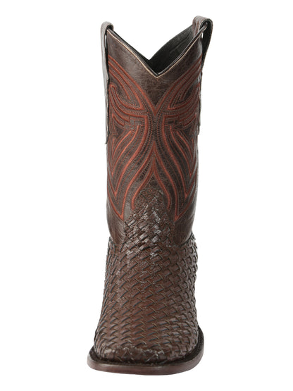 El General Men’s Leather Rodeo Boots Petatillo - Brown 45401