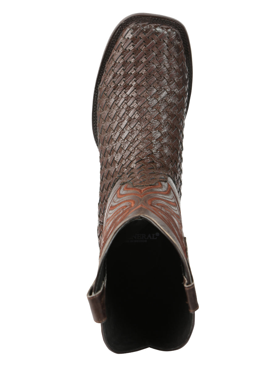 El General Men’s Leather Rodeo Boots Petatillo - Brown 45401