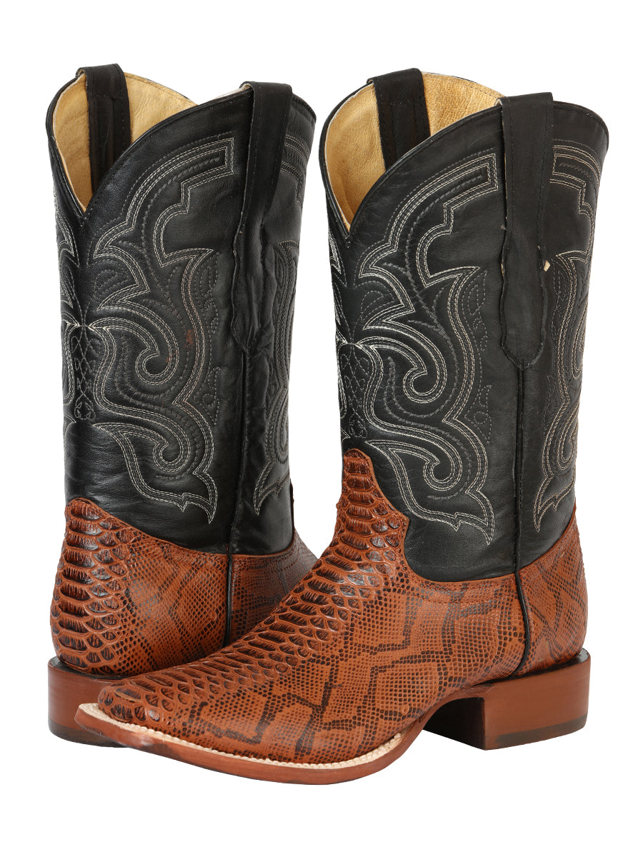 El General Men’s Python Imitation Rodeo Boots - Cognac 45435