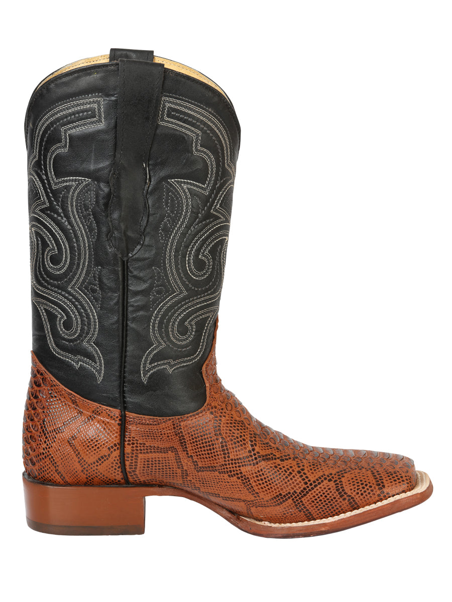 El General Men’s Python Imitation Rodeo Boots - Cognac 45435
