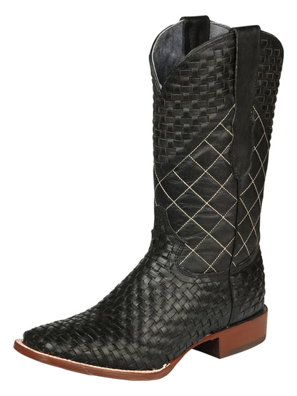 El General Men's Rodeo Boots Petatillo Leather - Black 45438