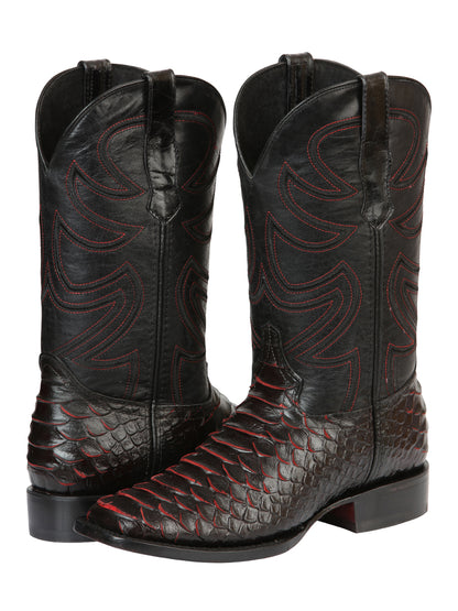 El General Men’s Rodeo Boot Imitation Python - Black/Red 45565