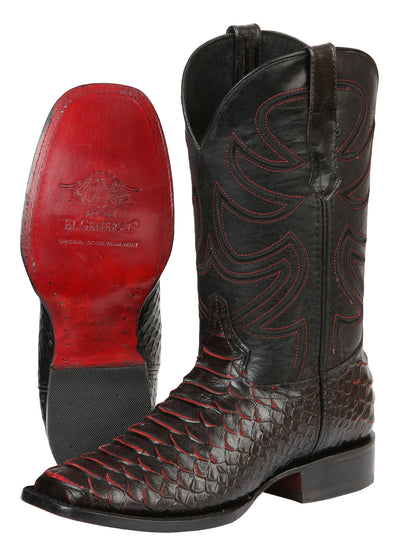 El General Men’s Rodeo Boot Imitation Python - Black/Red 45565
