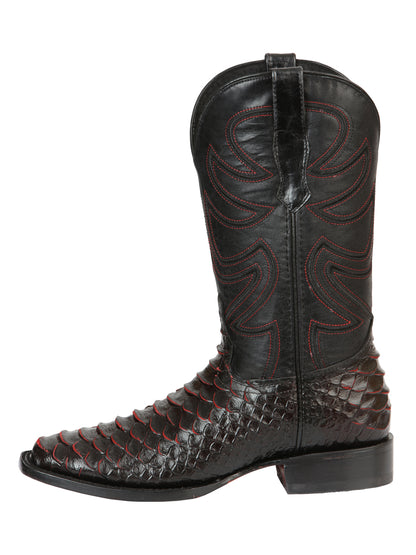 El General Men’s Rodeo Boot Imitation Python - Black/Red 45565