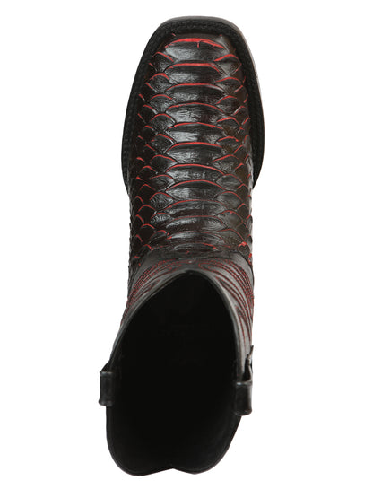 El General Men’s Rodeo Boot Imitation Python - Black/Red 45565