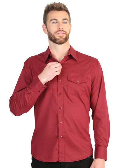 El General Men’s Long Sleeve Western Shirt - Red Stretch 45614
