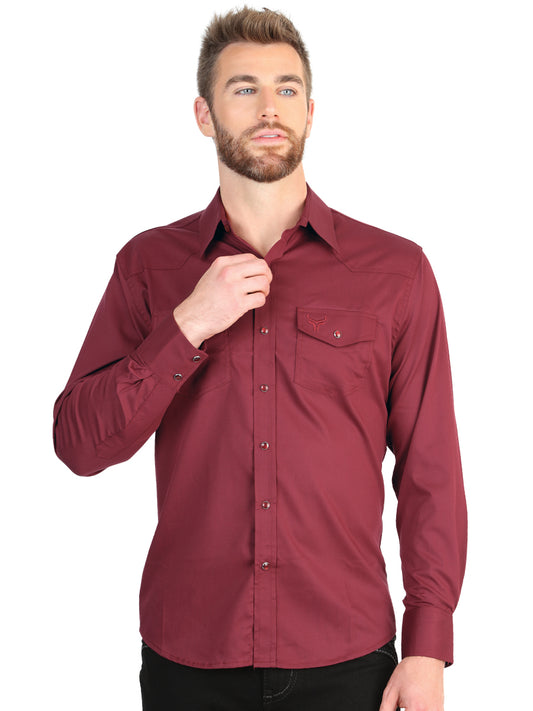 El General Men’s Long Sleeve Western Shirt - Burgundy Stretch
  45615