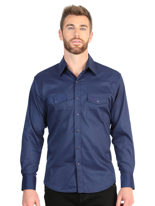 El General Men’s Long Sleeve Western Shirt - Navy Blue Stretch  45616
