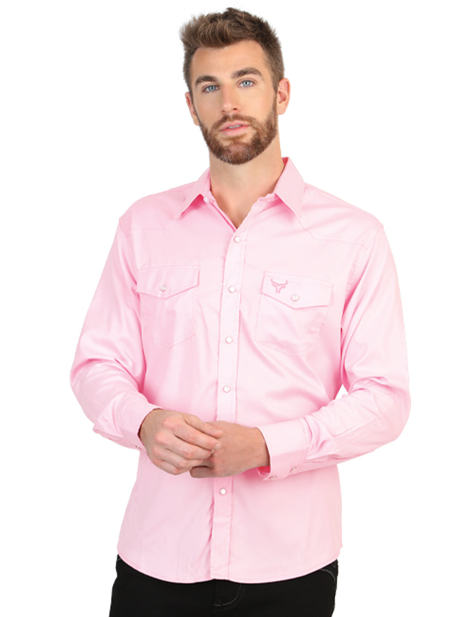 El General Men’s Long Sleeve Western Shirt - Light Pink Stretch  45618