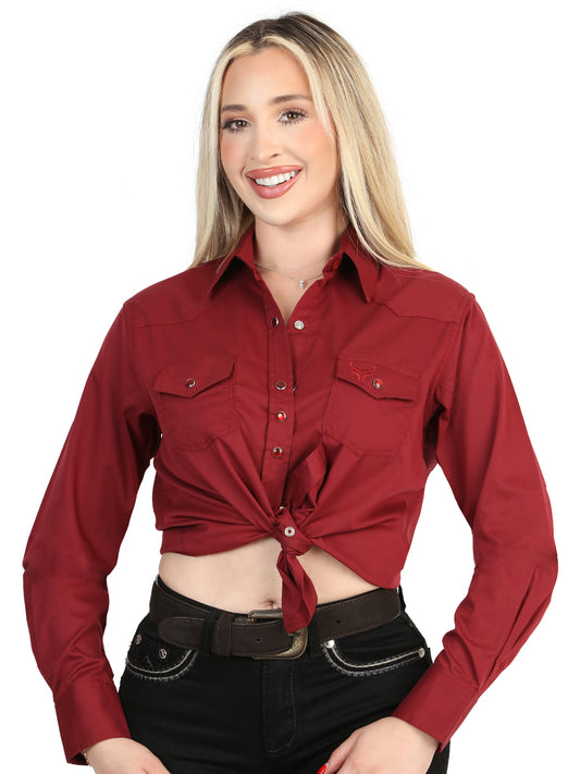 El General Women’s Long Sleeve Western Shirt - Burgundy Stretch  45622