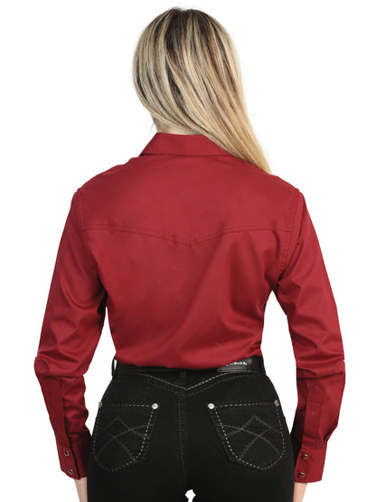 El General Women’s Long Sleeve Western Shirt - Burgundy Stretch  45622