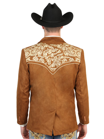 El General Men’s Suede Western Embroidered Blazer - Tan 45646