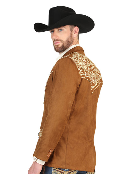El General Men’s Suede Western Embroidered Blazer - Tan 45646
