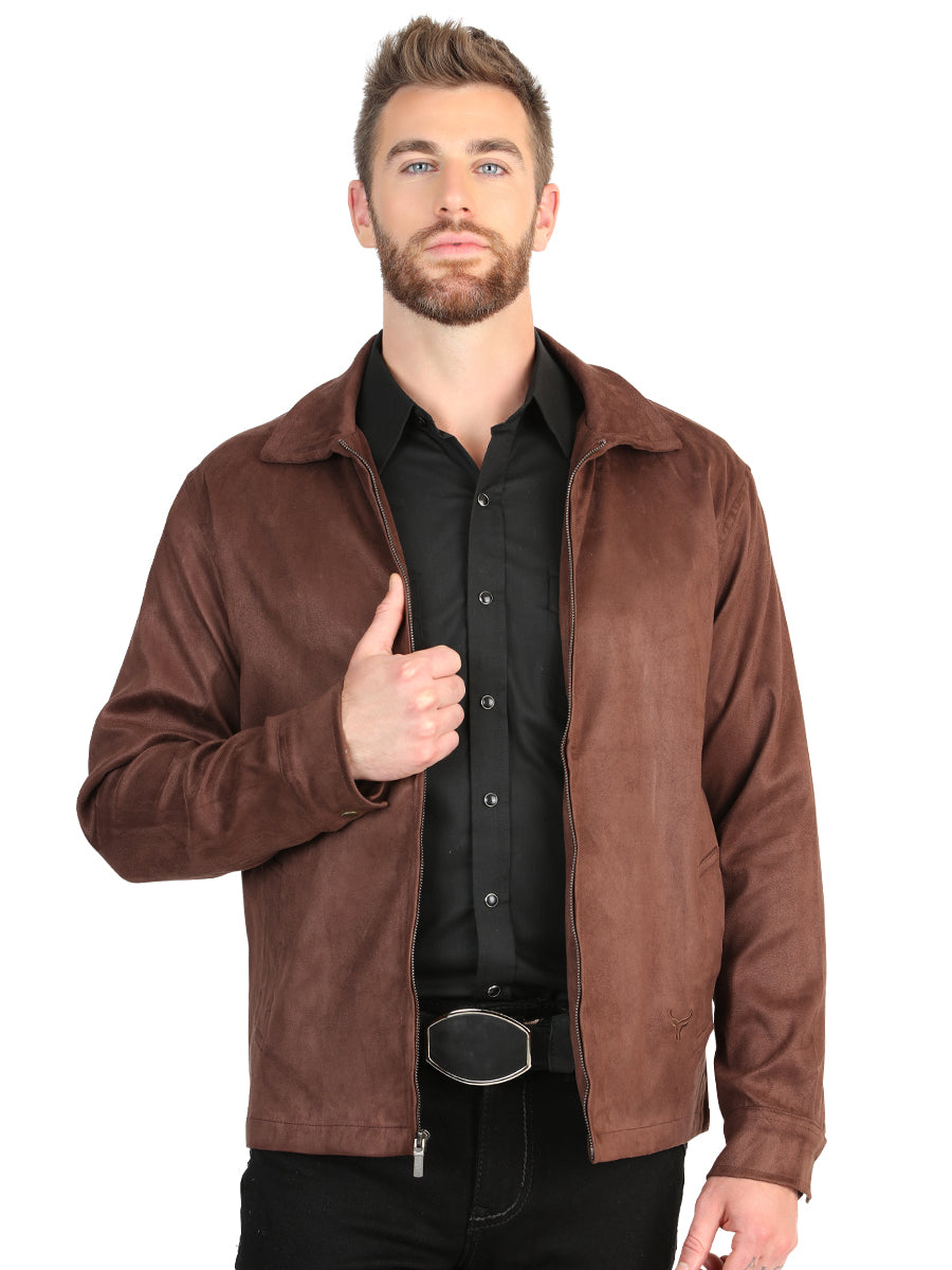 El General Men’s Suede Zipper Jacket - Brown 45649