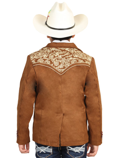 El General Kids’ Suede Western Embroidered Blazer - Tan 45658