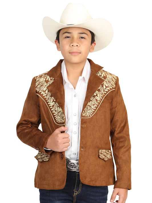 El General Kids’ Suede Western Embroidered Blazer - Tan 45658
