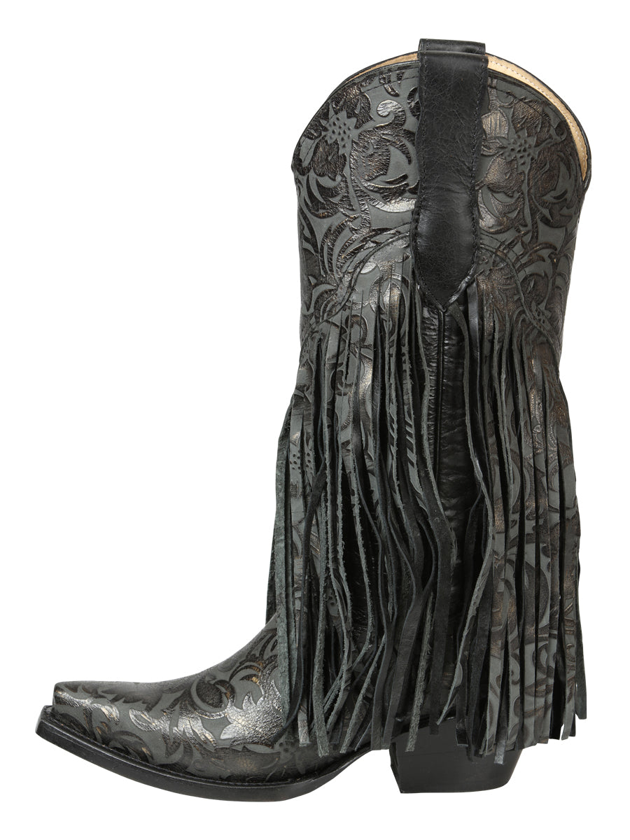El General Women’s Fringe Western Boots - Black 45796