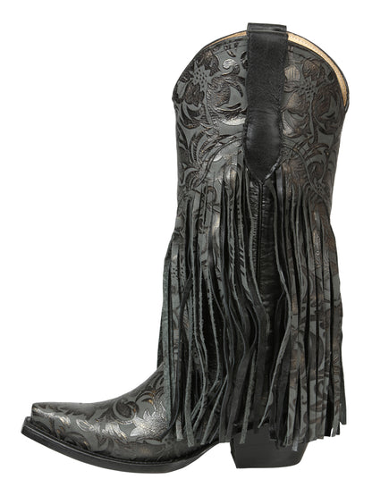 El General Women’s Fringe Western Boots - Black 45796