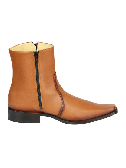 El Becerro Men's Double Zipper Dress Ankle Boots - Brandy Aniline Leather 45829