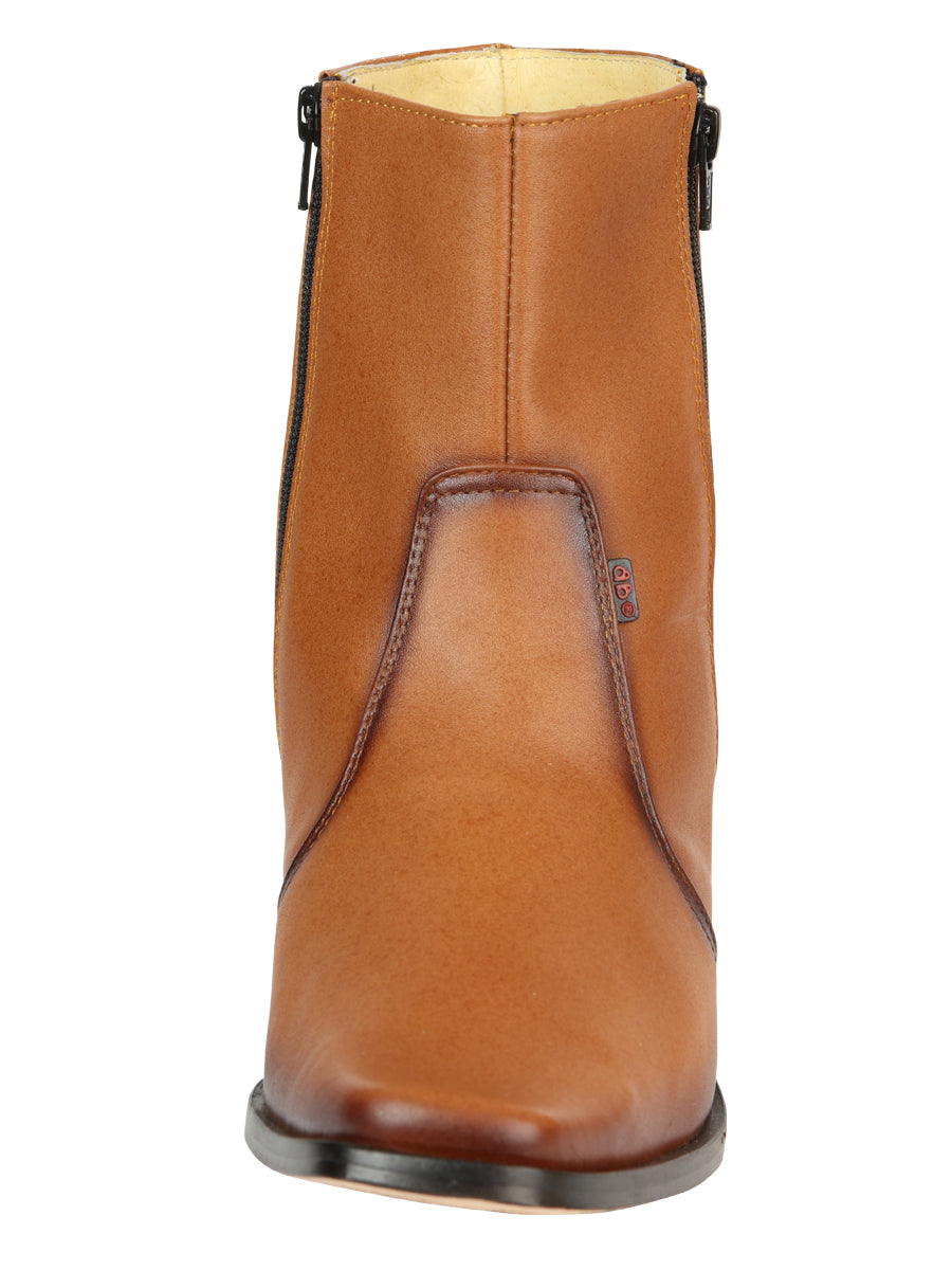 El Becerro Men's Double Zipper Dress Ankle Boots - Brandy Aniline Leather 45829