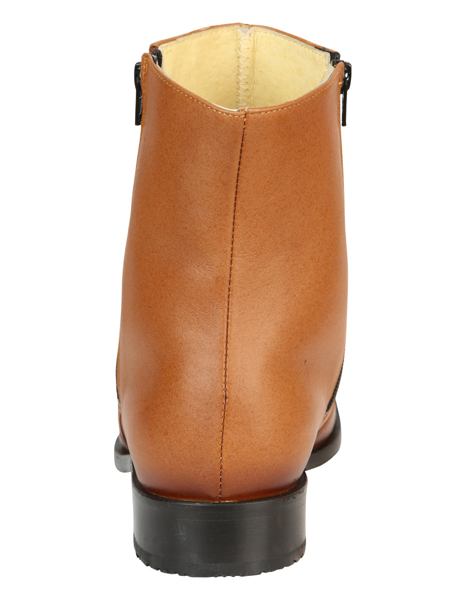 El Becerro Men's Double Zipper Dress Ankle Boots - Brandy Aniline Leather 45829