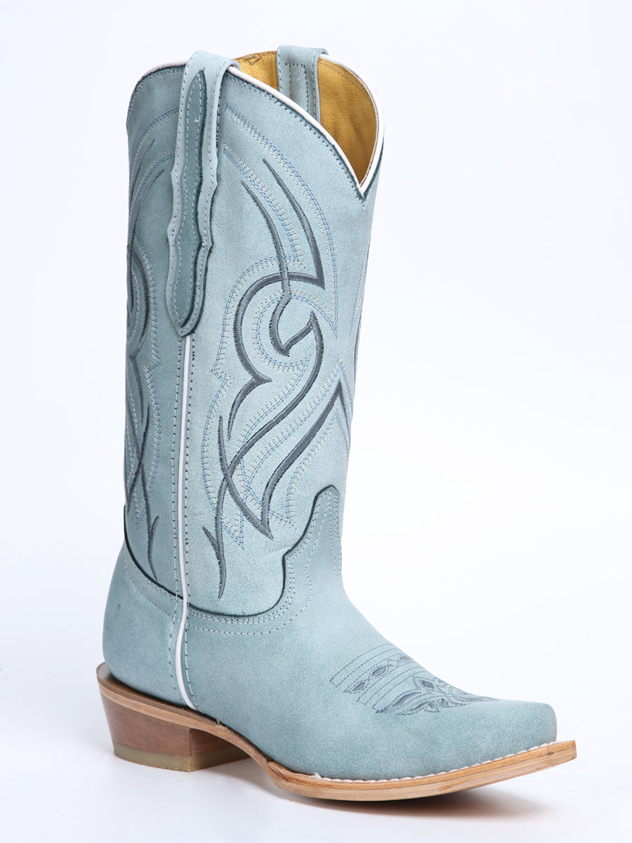 Women's El General Western Boot Leather Sky- Blue 45934