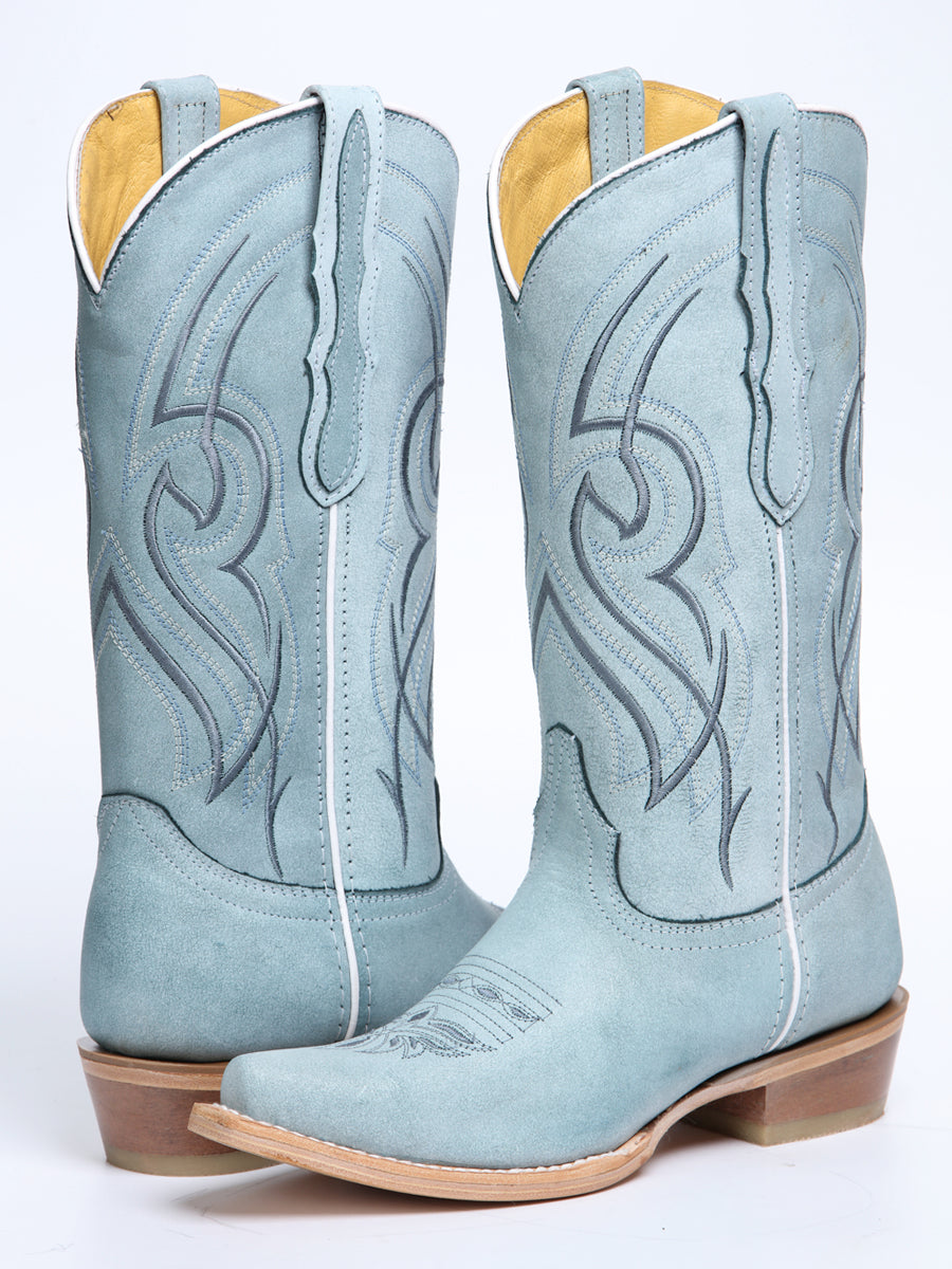 Women's El General Western Boot Leather Sky- Blue 45934