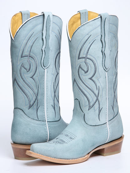 Women's El General Western Boot Leather Sky- Blue 45934
