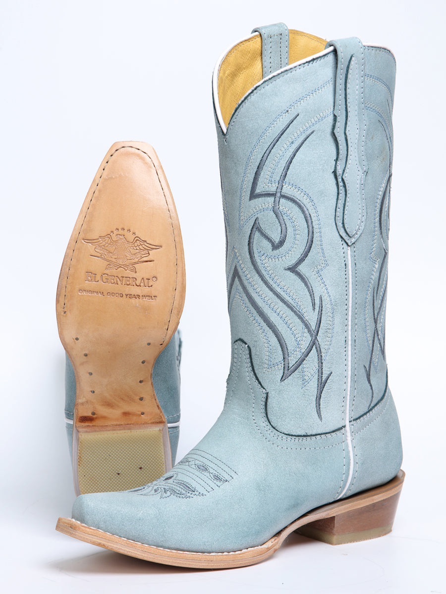 Women's El General Western Boot Leather Sky- Blue 45934