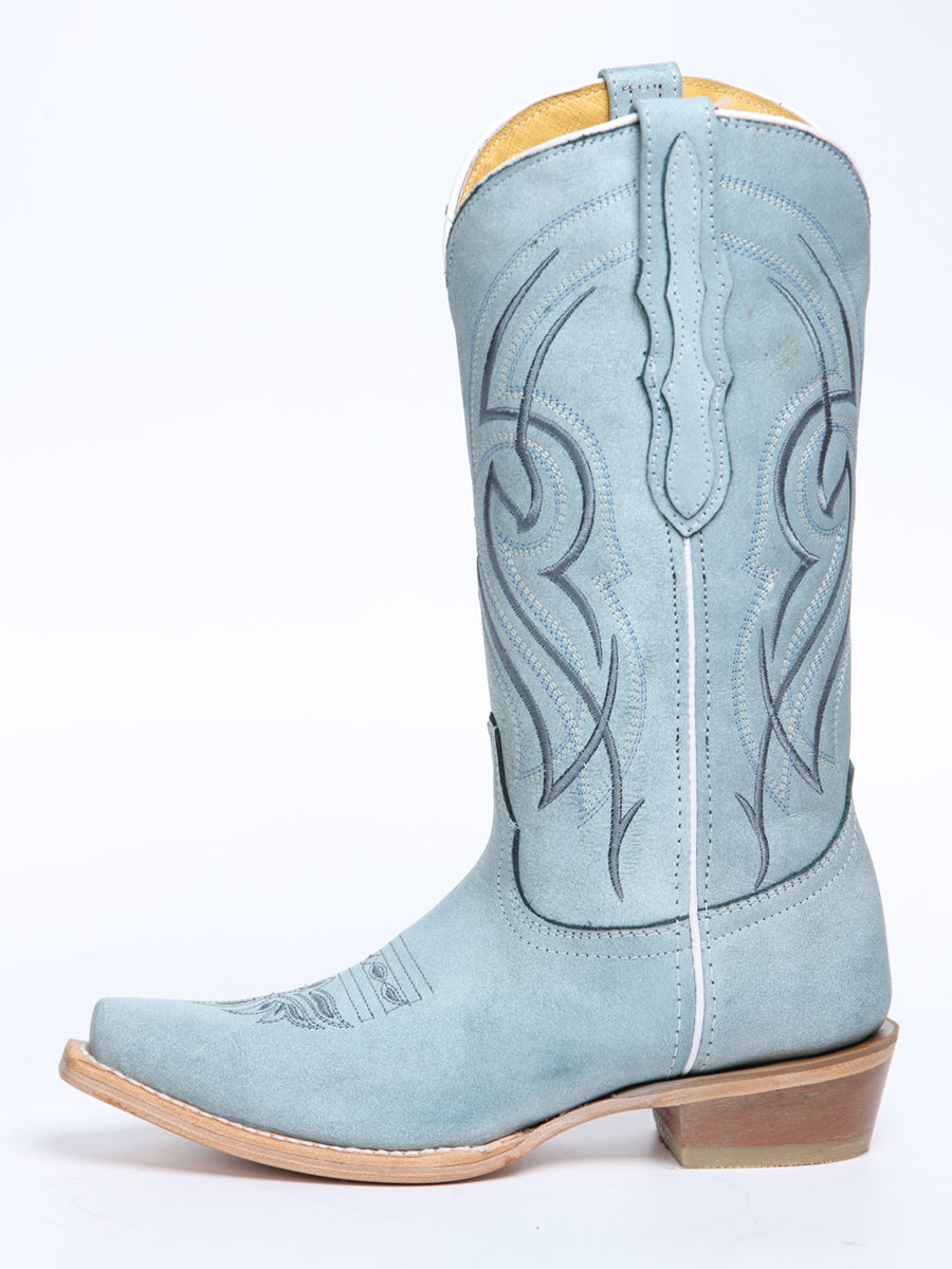 Women's El General Western Boot Leather Sky- Blue 45934