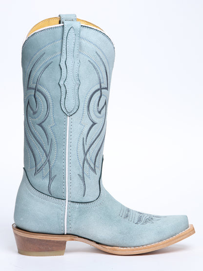 Women's El General Western Boot Leather Sky- Blue 45934