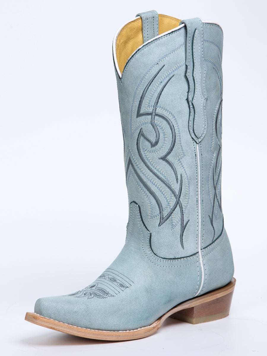 Women's El General Western Boot Leather Sky- Blue 45934