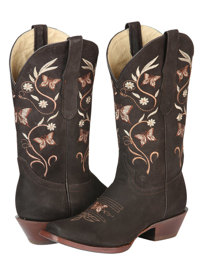 El General Women’s Rodeo Boots - Nubuck Leather - Brown 51227
