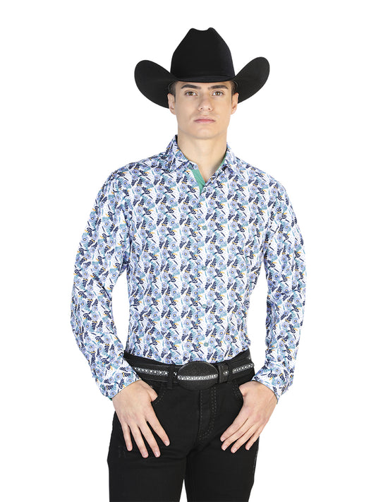 Blue And White Casual Long Sleeve Shirt 126274