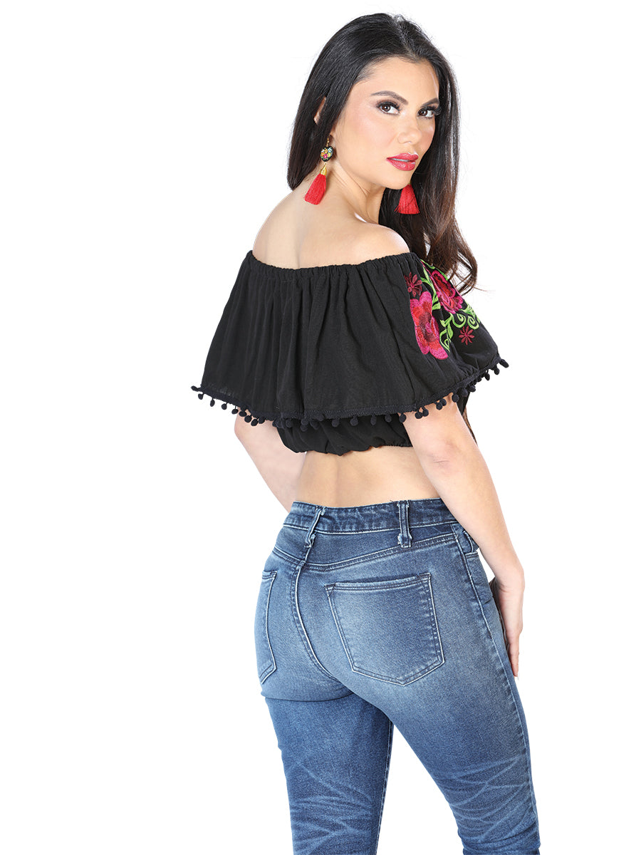 Artisanal Embroidered Blouse 100% Cotton Black 603912