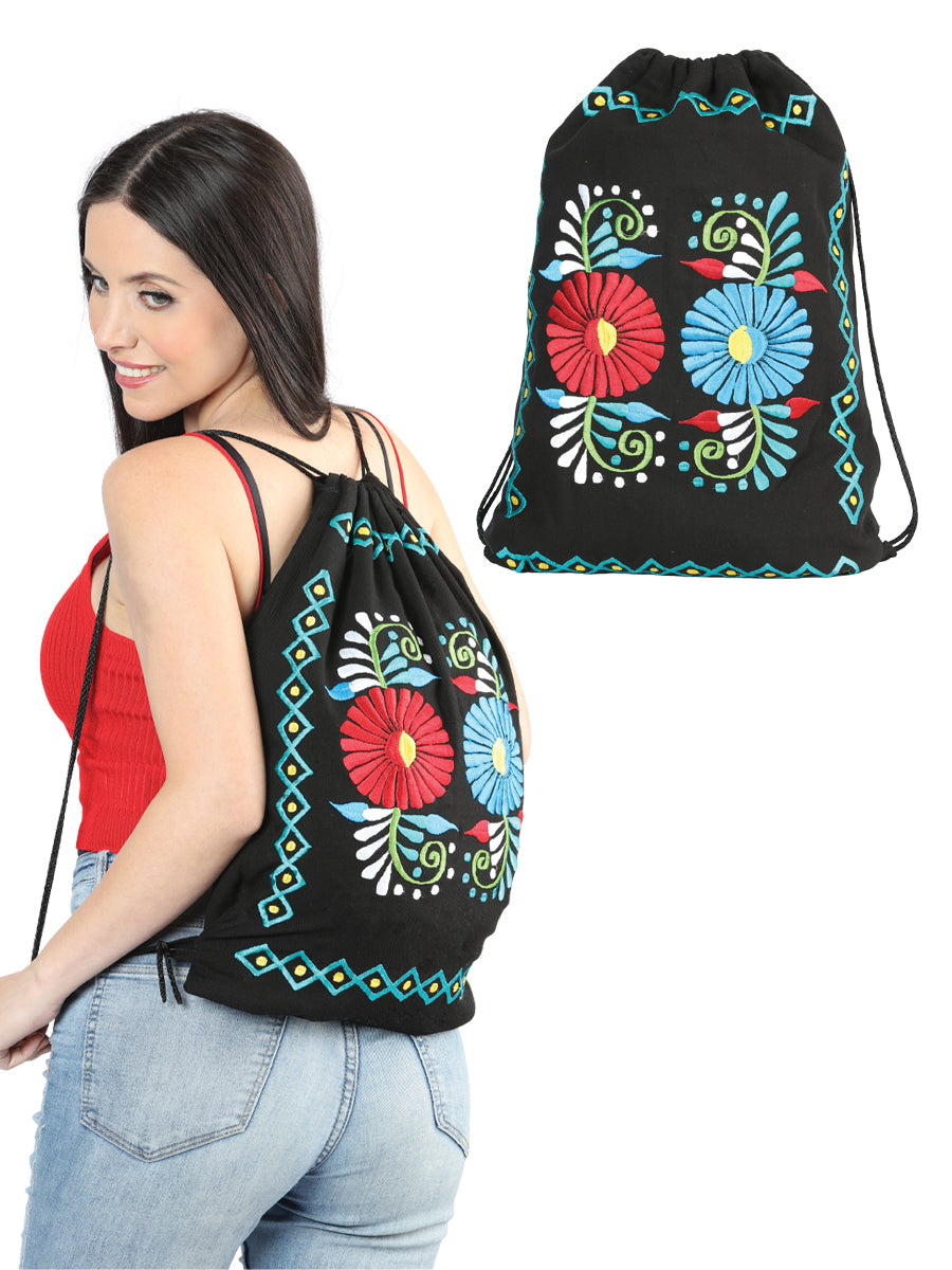 Artisanal Embroidered Bagpack 100% Cotton Black 603994