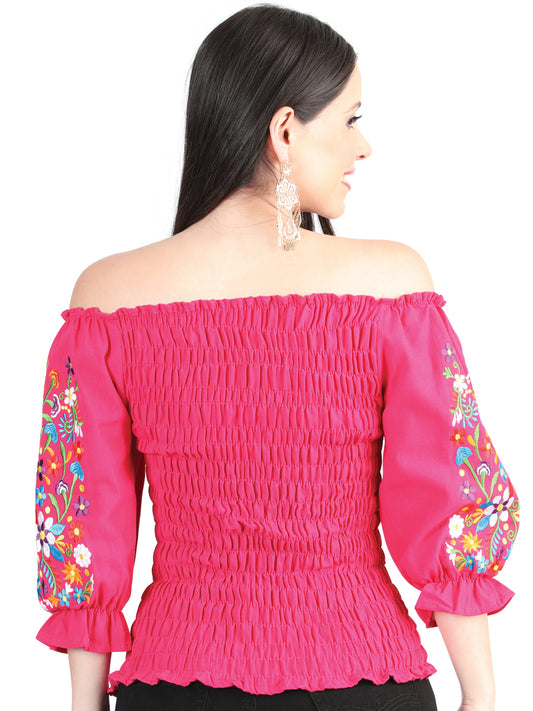 Artisanal Embroidered Blouse 100% Cotton Fuchsia 604011