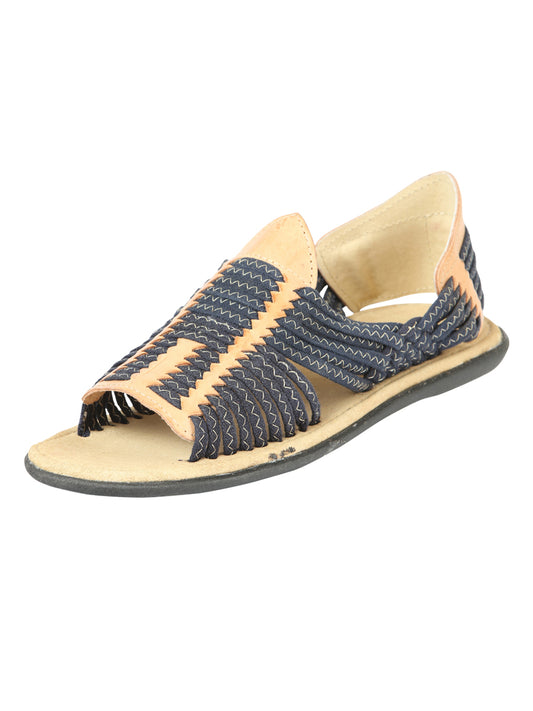 Mexican Artisanal Sandals Leather Tan/Blue 604015